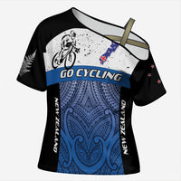 Personalised Cycling New Zealand Cross Shoulder Shirt Aotearoa Map Fern Maori Pattern
