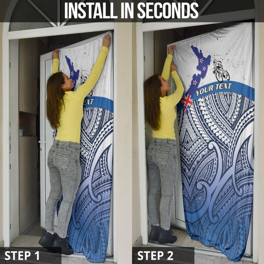 Personalised Cycling New Zealand Door Cover Aotearoa Map Fern Maori Pattern