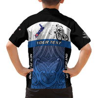 Personalised Cycling New Zealand Family Matching Off The Shoulder Long Sleeve Dress and Hawaiian Shirt Aotearoa Map Fern Maori Pattern LT22 - Polynesian Pride