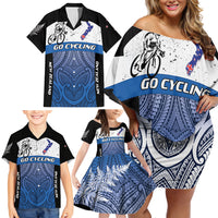 Personalised Cycling New Zealand Family Matching Off Shoulder Short Dress and Hawaiian Shirt Aotearoa Map Fern Maori Pattern LT22 - Polynesian Pride