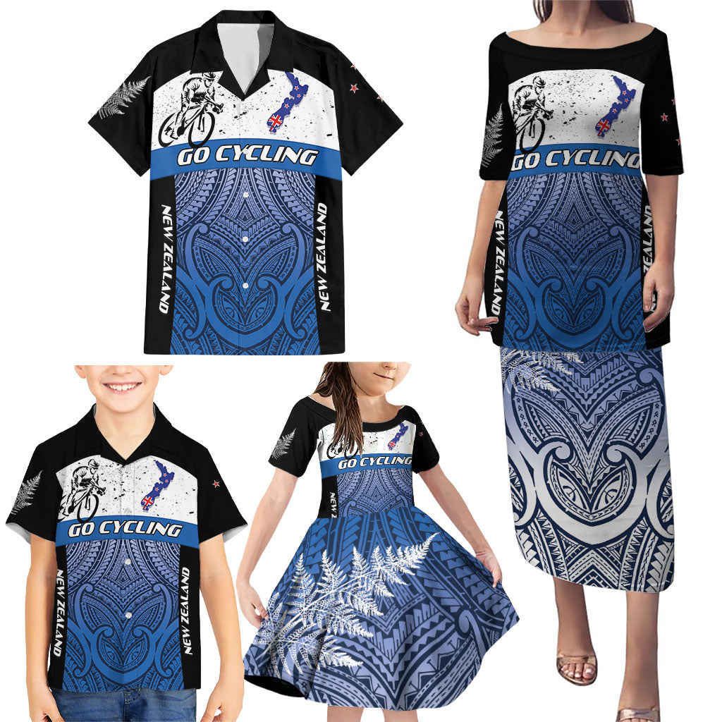 Personalised Cycling New Zealand Family Matching Puletasi and Hawaiian Shirt Aotearoa Map Fern Maori Pattern LT22 - Polynesian Pride