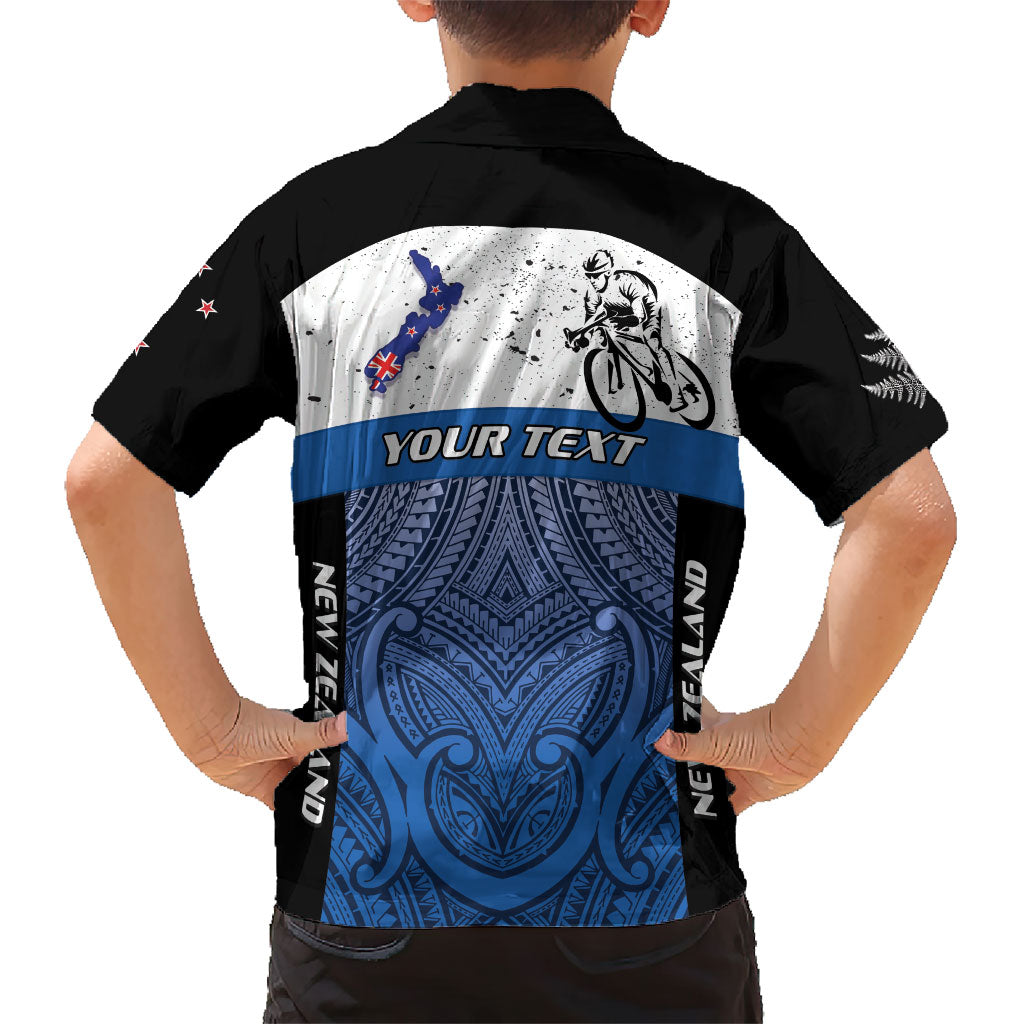 Personalised Cycling New Zealand Family Matching Short Sleeve Bodycon Dress and Hawaiian Shirt Aotearoa Map Fern Maori Pattern LT22 - Polynesian Pride