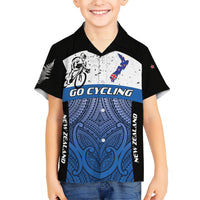 Personalised Cycling New Zealand Family Matching Short Sleeve Bodycon Dress and Hawaiian Shirt Aotearoa Map Fern Maori Pattern LT22 Son's Shirt Blue - Polynesian Pride