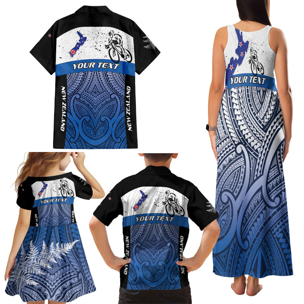Personalised Cycling New Zealand Family Matching Tank Maxi Dress and Hawaiian Shirt Aotearoa Map Fern Maori Pattern LT22 - Polynesian Pride