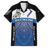 Personalised Cycling New Zealand Family Matching Tank Maxi Dress and Hawaiian Shirt Aotearoa Map Fern Maori Pattern LT22 Dad's Shirt - Short Sleeve Blue - Polynesian Pride