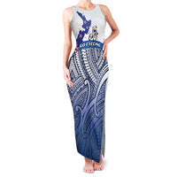 Personalised Cycling New Zealand Family Matching Tank Maxi Dress and Hawaiian Shirt Aotearoa Map Fern Maori Pattern LT22 Mom's Dress Blue - Polynesian Pride