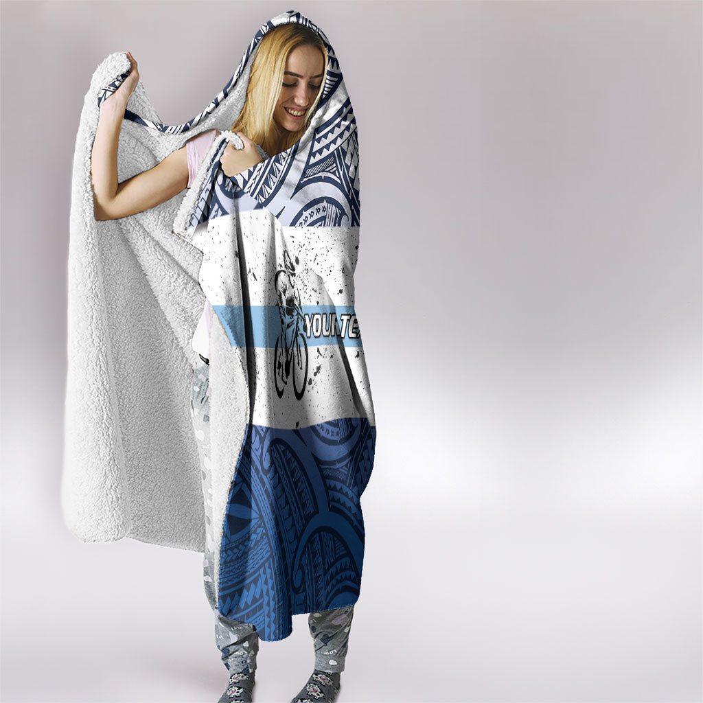 Personalised Cycling New Zealand Hooded Blanket Aotearoa Map Fern Maori Pattern