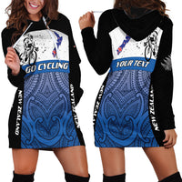 Personalised Cycling New Zealand Hoodie Dress Aotearoa Map Fern Maori Pattern LT22 - Polynesian Pride