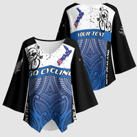 Personalised Cycling New Zealand Kimono Sleeve Blouse Aotearoa Map Fern Maori Pattern LT22 - Polynesian Pride