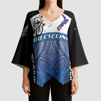 Personalised Cycling New Zealand Kimono Sleeve Blouse Aotearoa Map Fern Maori Pattern LT22 - Polynesian Pride