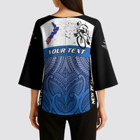 Personalised Cycling New Zealand Kimono Sleeve Blouse Aotearoa Map Fern Maori Pattern LT22 - Polynesian Pride