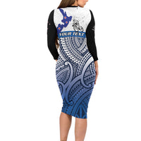 Personalised Cycling New Zealand Long Sleeve Bodycon Dress Aotearoa Map Fern Maori Pattern LT22 - Polynesian Pride