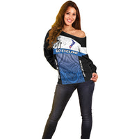 Personalised Cycling New Zealand Off Shoulder Sweater Aotearoa Map Fern Maori Pattern