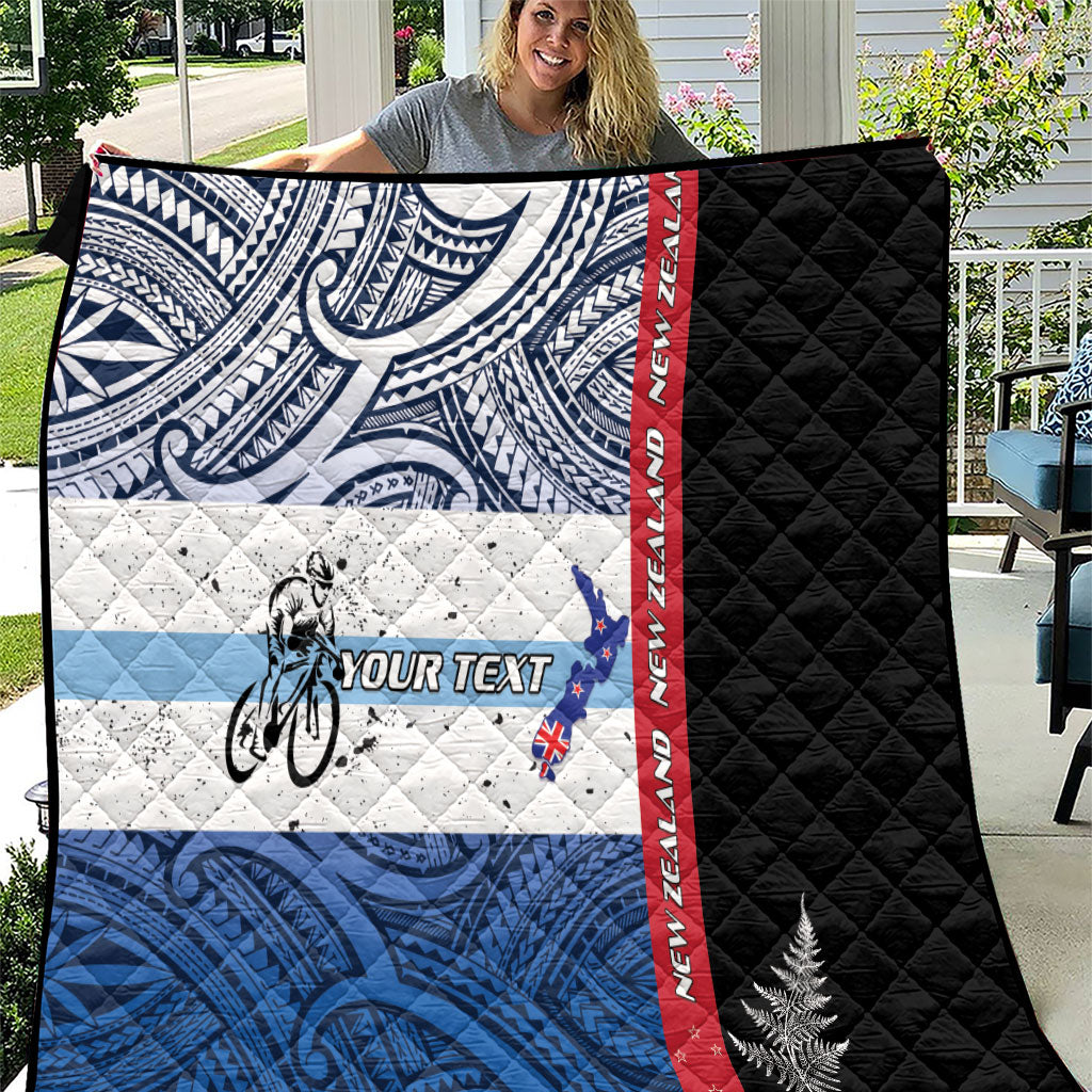 Personalised Cycling New Zealand Quilt Aotearoa Map Fern Maori Pattern
