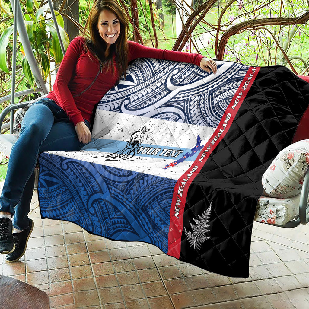 Personalised Cycling New Zealand Quilt Aotearoa Map Fern Maori Pattern