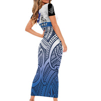 Personalised Cycling New Zealand Short Sleeve Bodycon Dress Aotearoa Map Fern Maori Pattern LT22 - Polynesian Pride