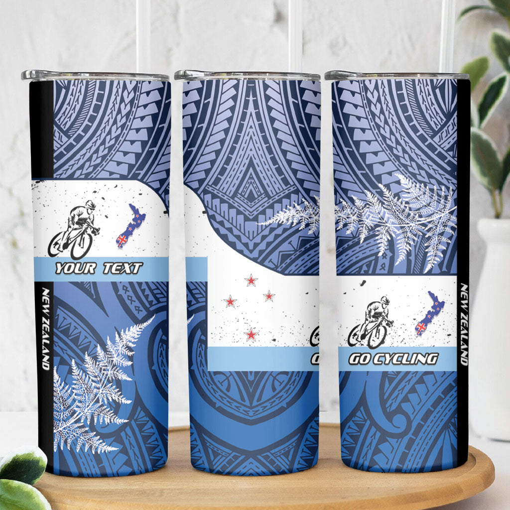 Personalised Cycling New Zealand Skinny Tumbler Aotearoa Map Fern Maori Pattern LT22 - Polynesian Pride