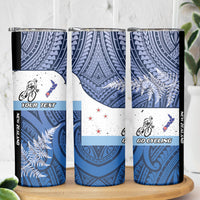 Personalised Cycling New Zealand Skinny Tumbler Aotearoa Map Fern Maori Pattern LT22 - Polynesian Pride