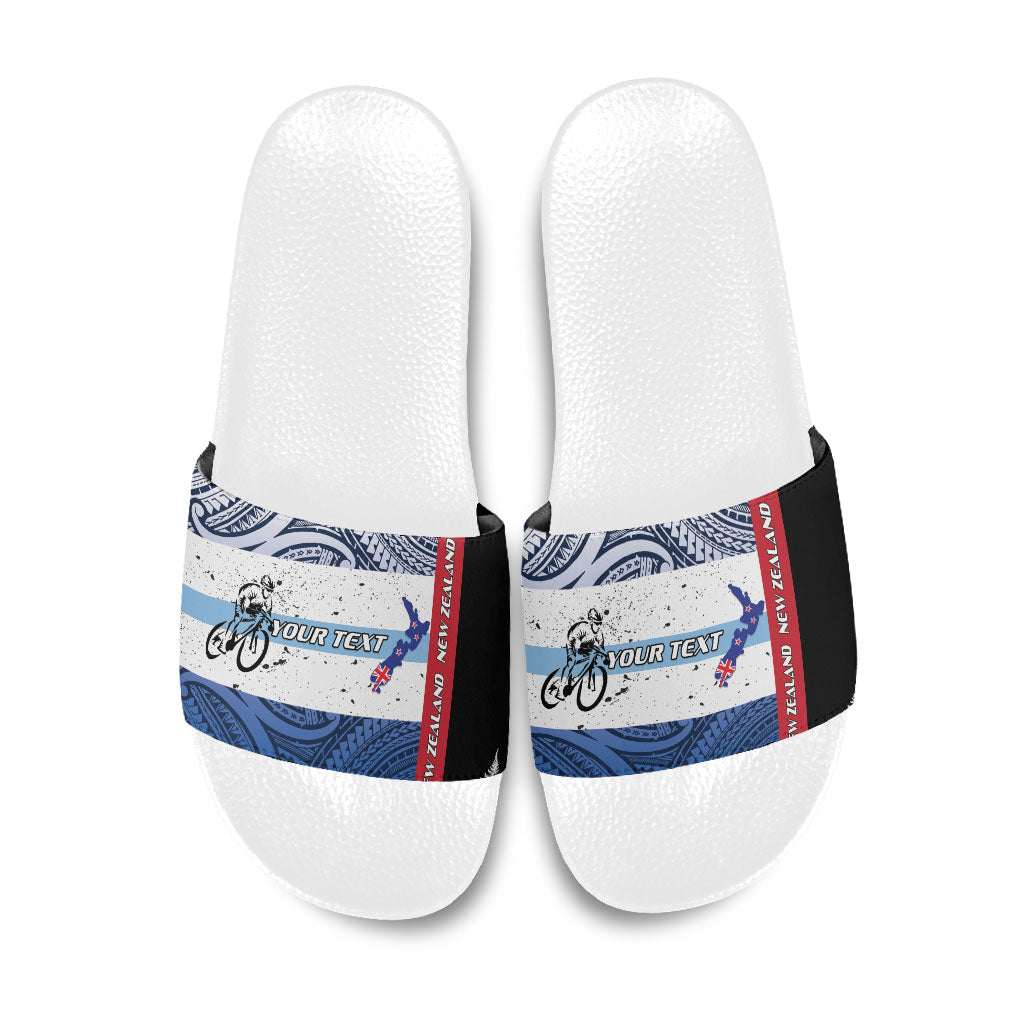 Personalised Cycling New Zealand Slide Sandals Aotearoa Map Fern Maori Pattern