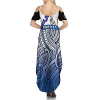 Personalised Cycling New Zealand Summer Maxi Dress Aotearoa Map Fern Maori Pattern