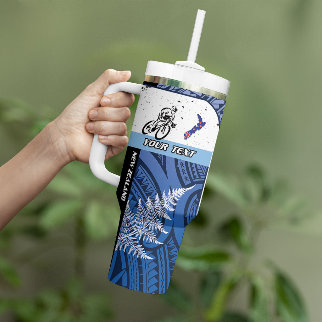 Personalised Cycling New Zealand Tumbler With Handle Aotearoa Map Fern Maori Pattern