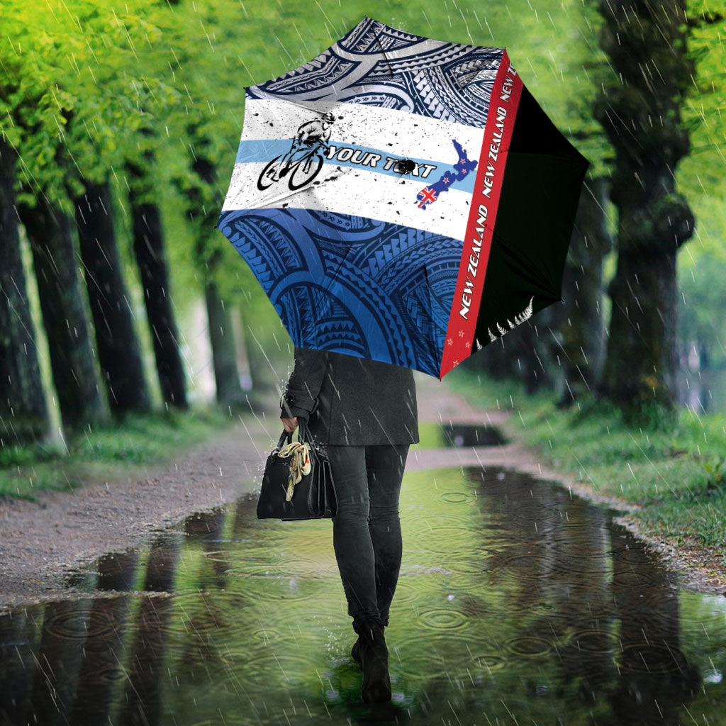 Personalised Cycling New Zealand Umbrella Aotearoa Map Fern Maori Pattern LT22 - Polynesian Pride