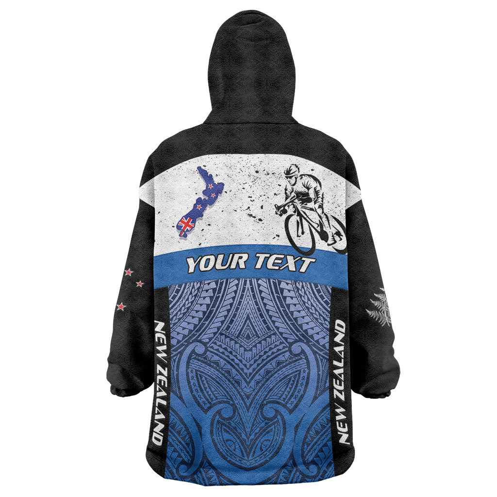 Personalised Cycling New Zealand Wearable Blanket Hoodie Aotearoa Map Fern Maori Pattern LT22 - Polynesian Pride