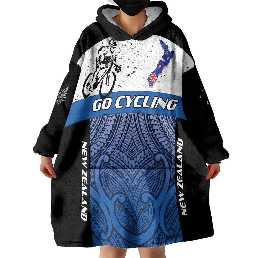 Personalised Cycling New Zealand Wearable Blanket Hoodie Aotearoa Map Fern Maori Pattern LT22 - Polynesian Pride
