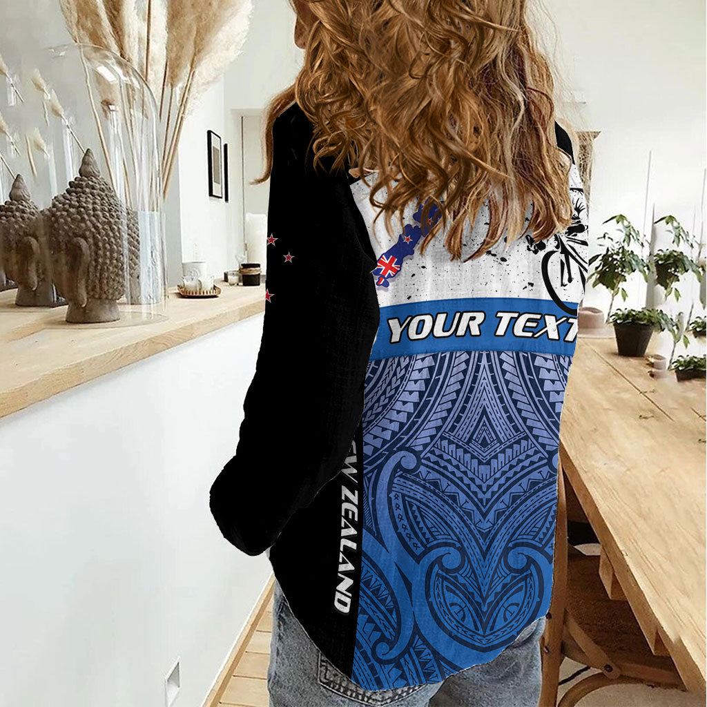 Personalised Cycling New Zealand Women Casual Shirt Aotearoa Map Fern Maori Pattern LT22 - Polynesian Pride
