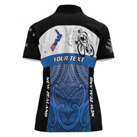 Personalised Cycling New Zealand Women Polo Shirt Aotearoa Map Fern Maori Pattern LT22 - Polynesian Pride