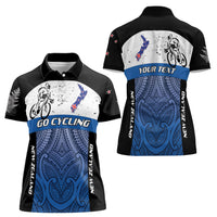 Personalised Cycling New Zealand Women Polo Shirt Aotearoa Map Fern Maori Pattern LT22 - Polynesian Pride