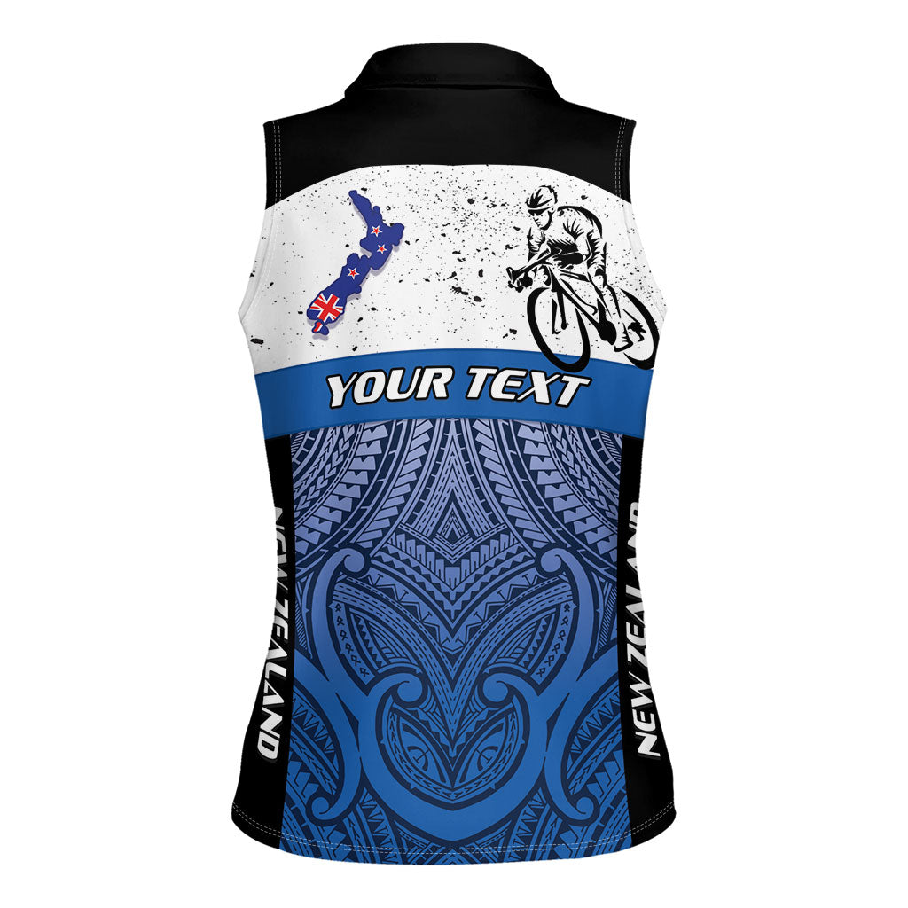 Personalised Cycling New Zealand Women Sleeveless Polo Shirt Aotearoa Map Fern Maori Pattern LT22 - Polynesian Pride