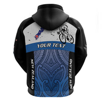 Personalised Cycling New Zealand Zip Hoodie Aotearoa Map Fern Maori Pattern