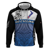 Personalised Cycling New Zealand Zip Hoodie Aotearoa Map Fern Maori Pattern