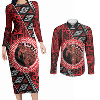 Personalised Tonga Language Week Couples Matching Long Sleeve Bodycon Dress and Long Sleeve Button Shirt Heilala Turtle Malo E Lelei LT22 Red - Polynesian Pride