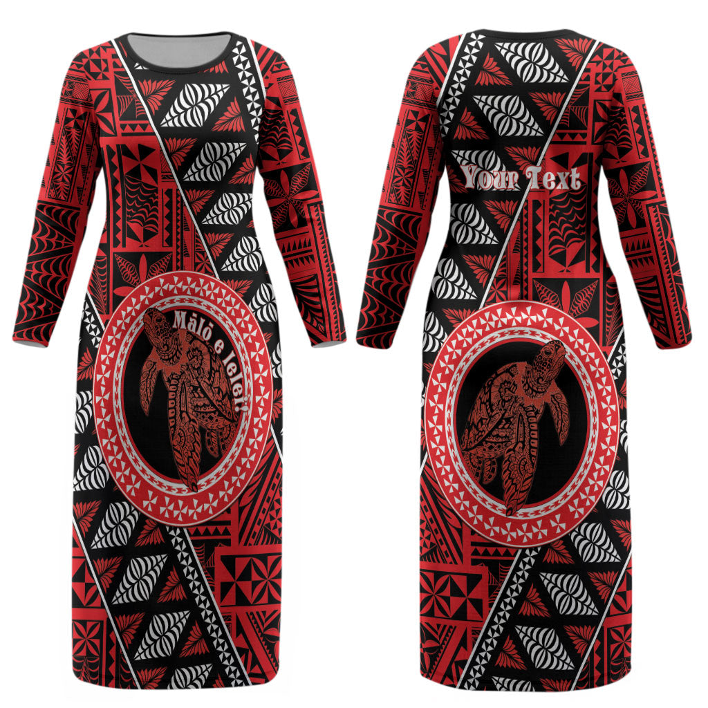 Personalised Tonga Language Week Couples Matching Long Sleeve Bodycon Dress and Long Sleeve Button Shirt Heilala Turtle Malo E Lelei LT22 - Polynesian Pride