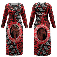 Personalised Tonga Language Week Couples Matching Long Sleeve Bodycon Dress and Long Sleeve Button Shirt Heilala Turtle Malo E Lelei LT22 - Polynesian Pride