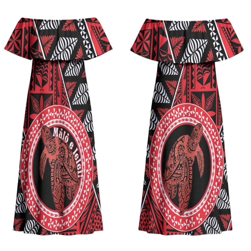 Personalised Tonga Language Week Couples Matching Off Shoulder Maxi Dress and Long Sleeve Button Shirt Heilala Turtle Malo E Lelei LT22 - Polynesian Pride