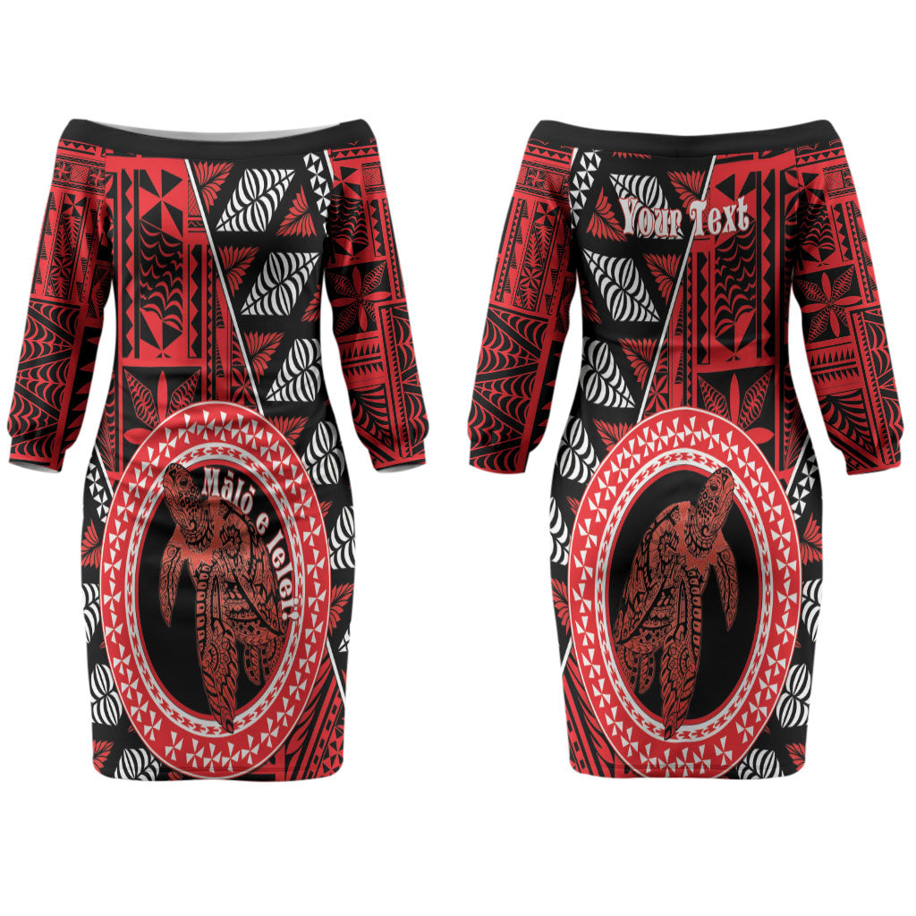Personalised Tonga Language Week Couples Matching Off The Shoulder Long Sleeve Dress and Long Sleeve Button Shirt Heilala Turtle Malo E Lelei LT22 - Polynesian Pride