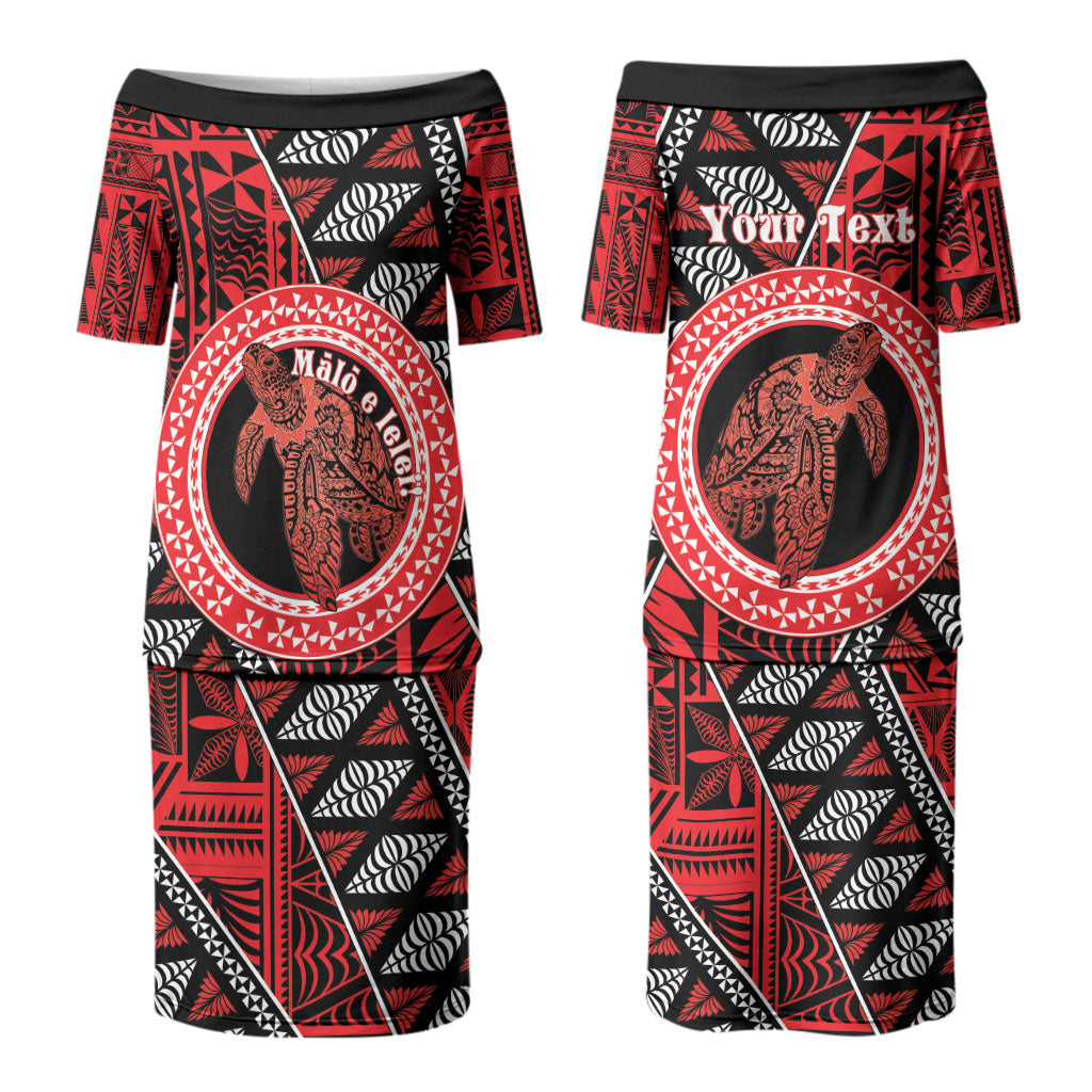 Personalised Tonga Language Week Couples Matching Puletasi and Long Sleeve Button Shirt Heilala Turtle Malo E Lelei LT22 - Polynesian Pride