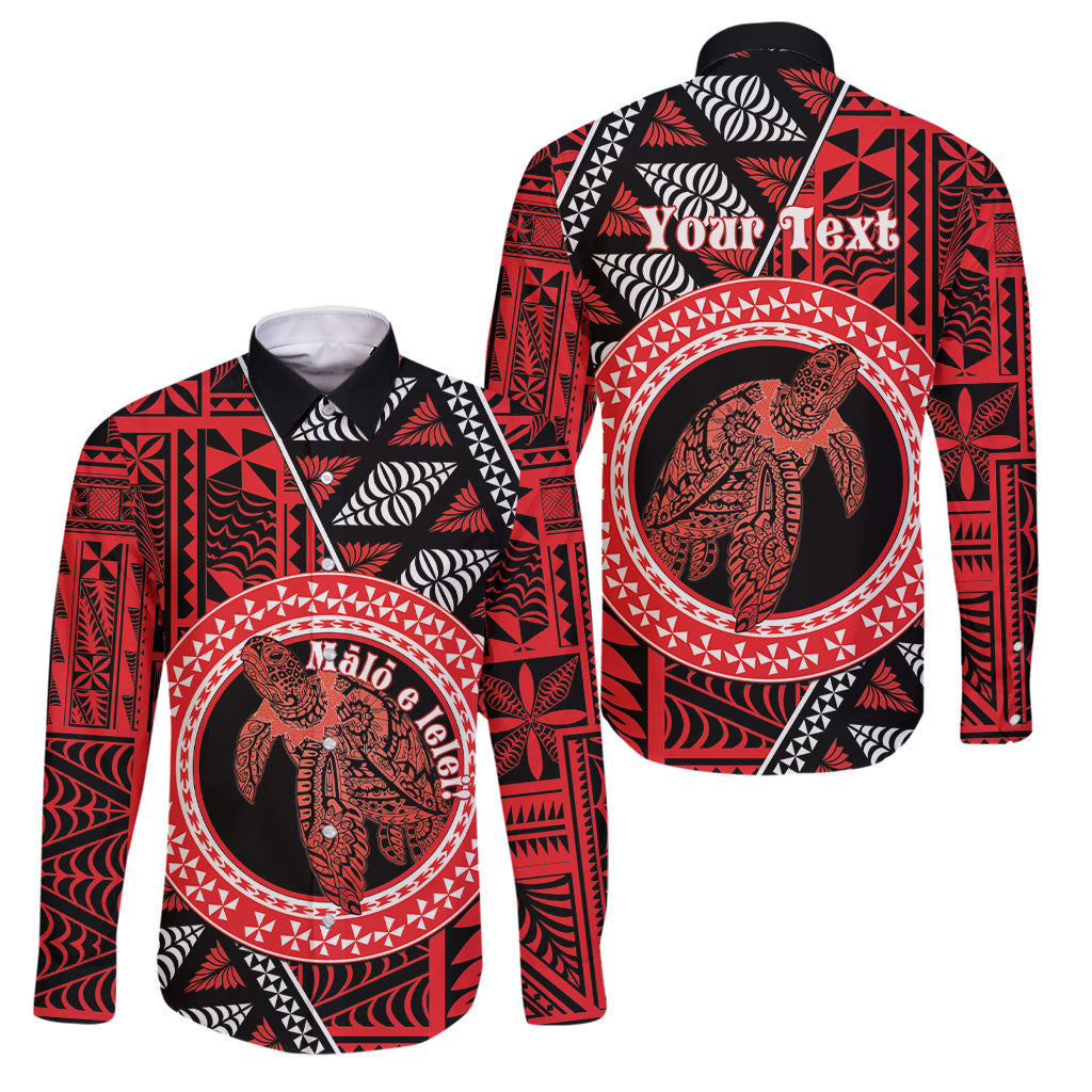 Personalised Tonga Language Week Family Matching Off The Shoulder Long Sleeve Dress and Hawaiian Shirt Heilala Turtle Malo E Lelei LT22 Dad's Shirt - Long Sleeve Red - Polynesian Pride