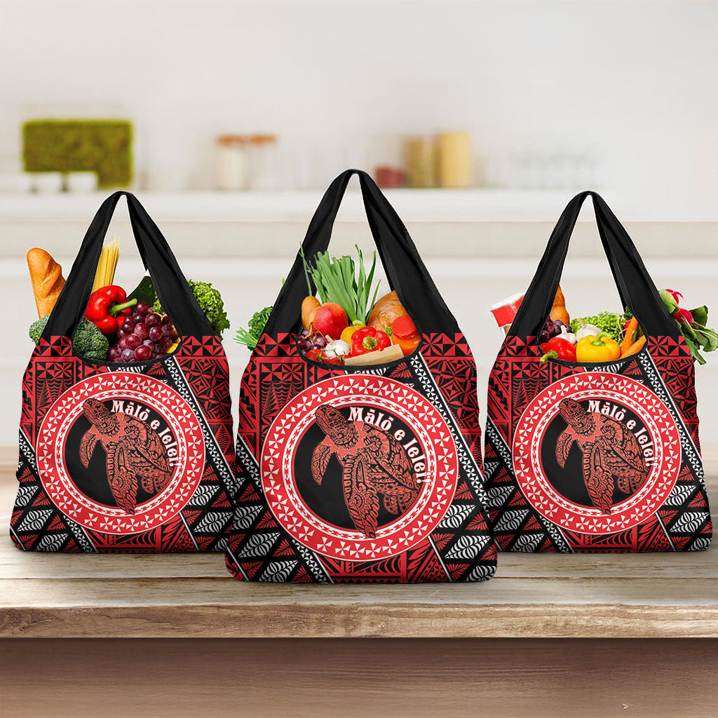 Tonga Language Week Grocery Bag Heilala Turtle Malo E Lelei LT22 3-pack One Size Red - Polynesian Pride