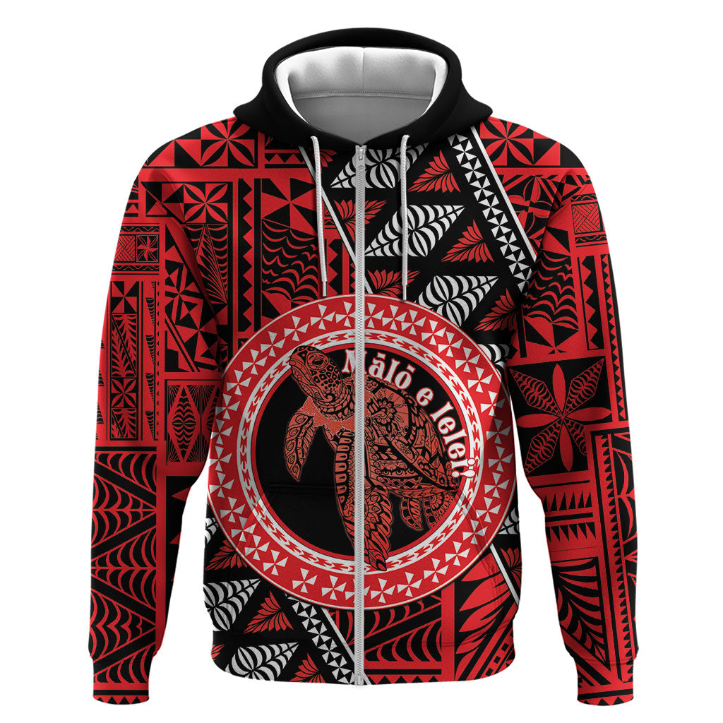 Personalised Tonga Language Week Hoodie Heilala Turtle Malo E Lelei LT22 Zip Hoodie Red - Polynesian Pride