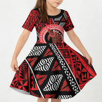 Personalised Tonga Language Week Kid Short Sleeve Dress Heilala Turtle Malo E Lelei LT22 KID Red - Polynesian Pride