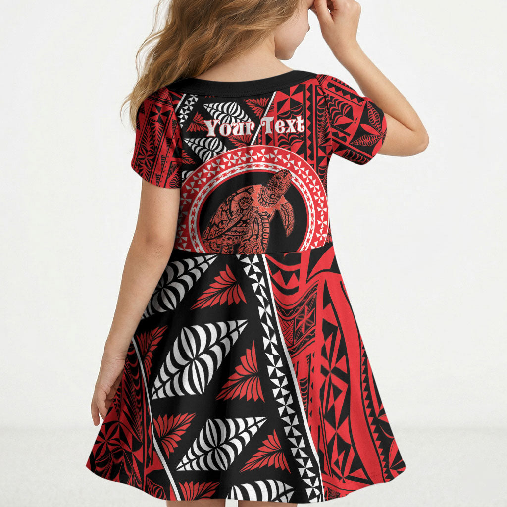 Personalised Tonga Language Week Kid Short Sleeve Dress Heilala Turtle Malo E Lelei LT22 - Polynesian Pride
