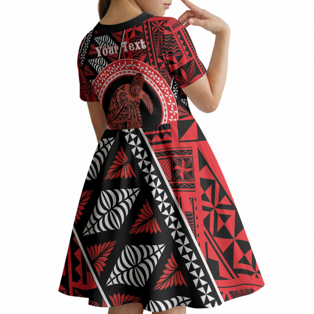 Personalised Tonga Language Week Kid Short Sleeve Dress Heilala Turtle Malo E Lelei LT22 - Polynesian Pride