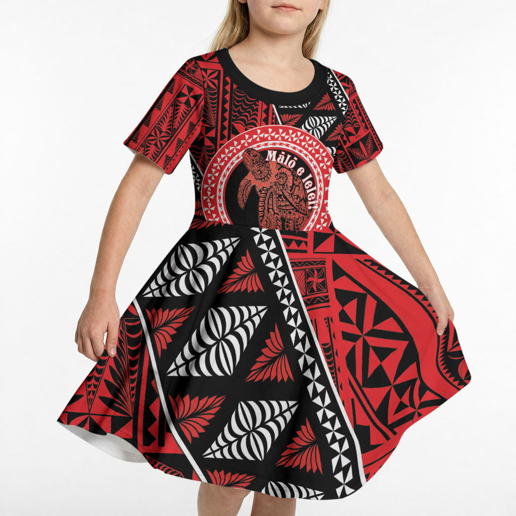 Personalised Tonga Language Week Kid Short Sleeve Dress Heilala Turtle Malo E Lelei LT22 - Polynesian Pride