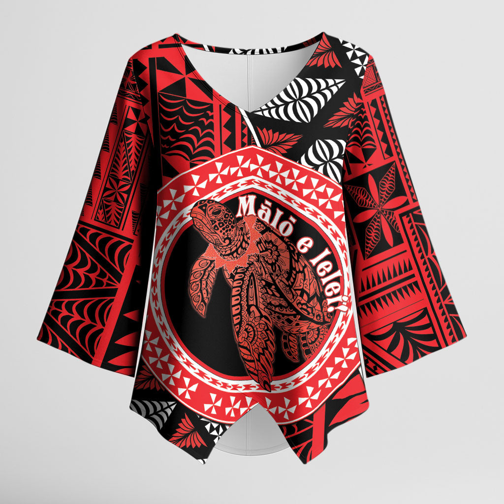 Personalised Tonga Language Week Kimono Sleeve Blouse Heilala Turtle Malo E Lelei LT22 Female Red - Polynesian Pride