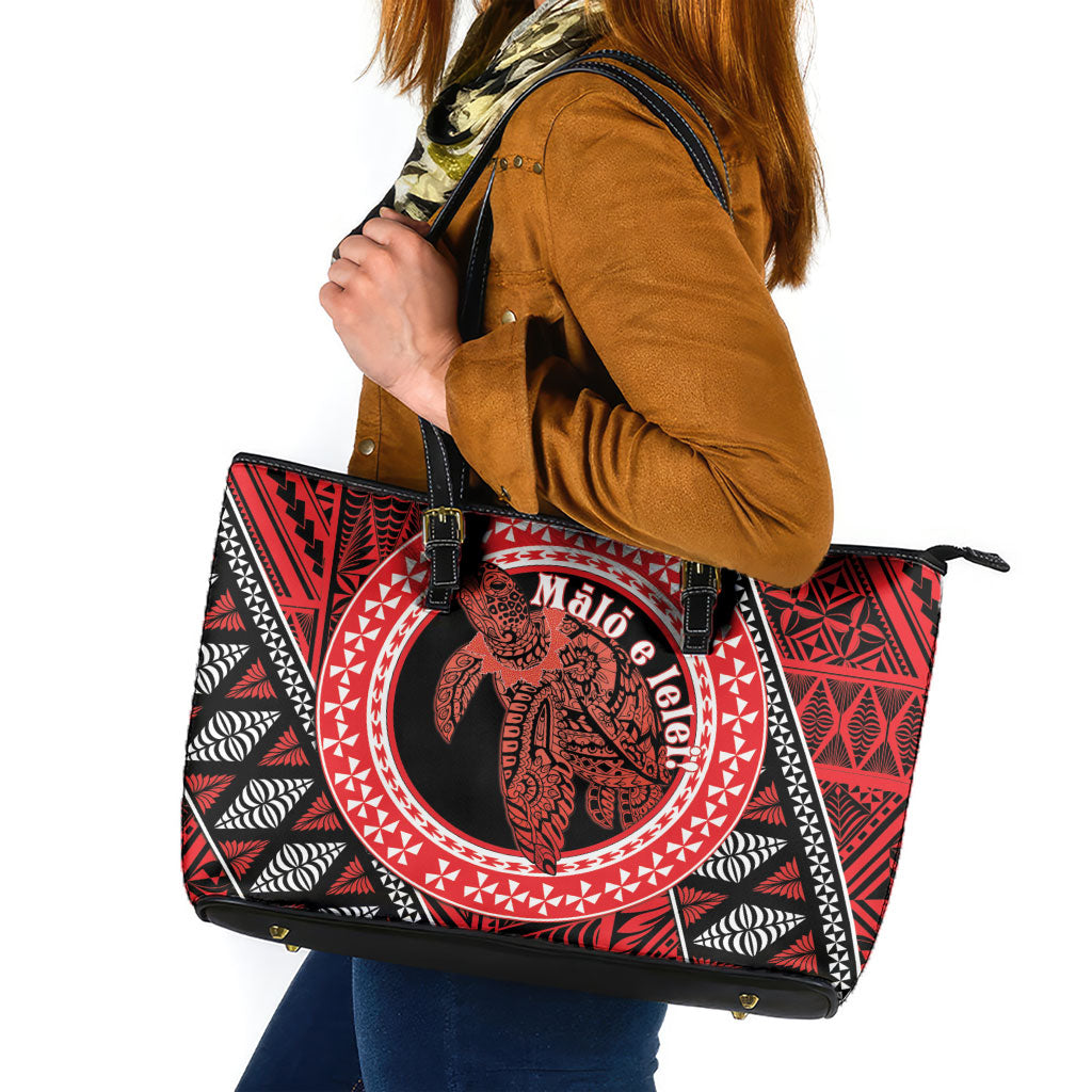 Tonga Language Week Leather Tote Bag Heilala Turtle Malo E Lelei LT22 Red - Polynesian Pride