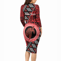 Personalised Tonga Language Week Long Sleeve Bodycon Dress Heilala Turtle Malo E Lelei LT22 - Polynesian Pride
